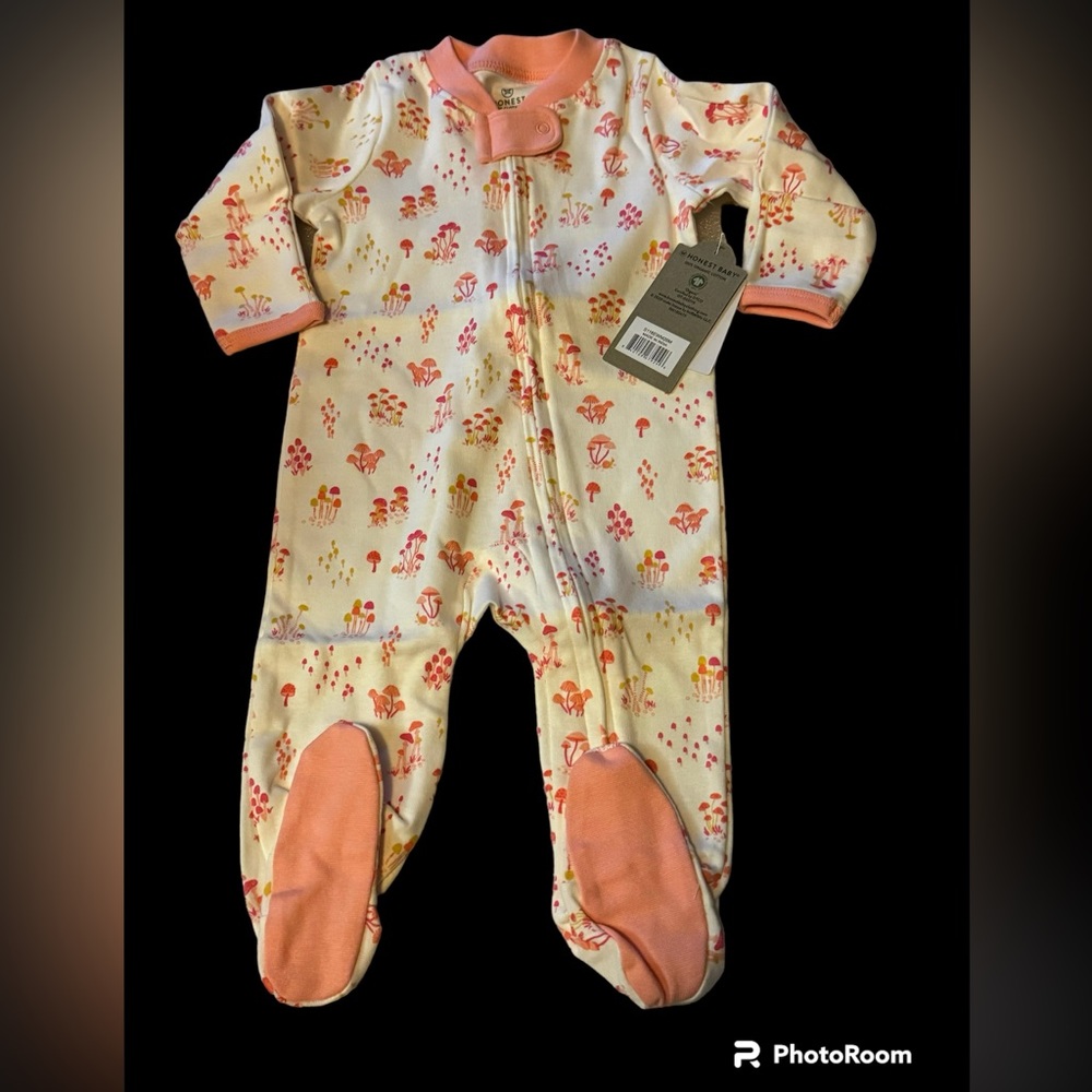 Honest Baby Sleeper Pink Mushrooms Organic Cotton 3-6 months New with tags